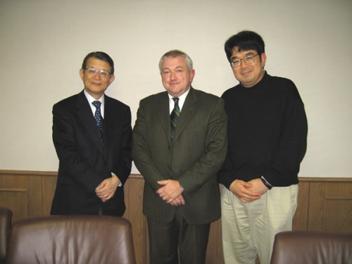 "From left to right, Prof. Kishi, President of NIMS Prof. Grin, Director of MPI CPfS Dr. Mori, Advanced Materials Laboratory" Image