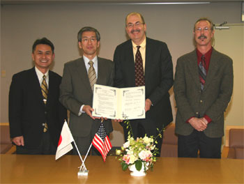 "From right to left, Prof. Howe, Prof. Gangloff (Chair), Dr. Nagai and Dr. Tsuzaki (SRC)" Image