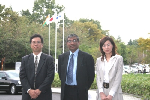 "From right to left: Ms. Risa Takahashi, Dr. Virendra Shanker and Mr. M.Takemura (Dept. Director of Intl. Affairs Office of NIMS)." Image