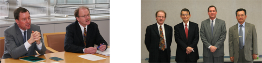 "From Left: Mr. Brian Minahan, Dr. Herve Arribart　 From Left: Dr. Herve Arribart, Prof. Teruo Kishi(NIMS), Mr. Brian Minahan, and Dr. Masaki Kitagawa(NIMS)" Image