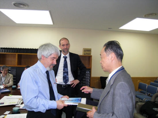 "rom left: Prof. D. Delpy, Dr. P. Johnson and Prof. Y. Umakoshi" Image
