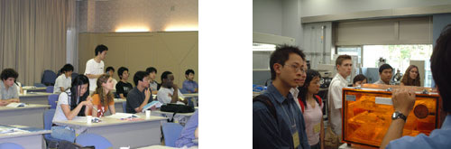「写真左 : 研究成果発表会、写真右 : 研究室見学」の画像