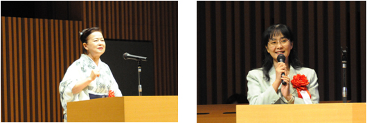 「写真5: 左、女流講談師 神田 紅氏による講演　右、JAXA小川 美奈氏による講演」の画像