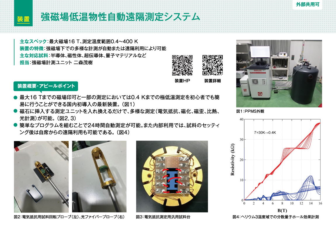 強磁場低温物性自動遠隔測定システム 