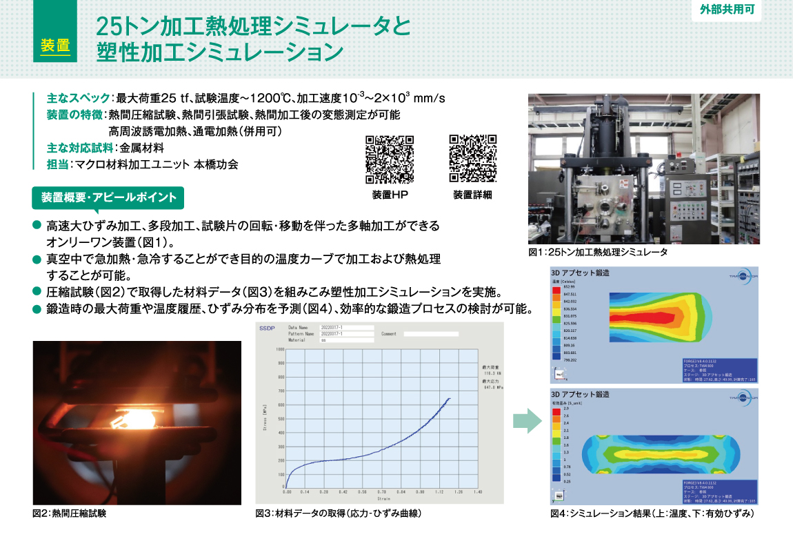 25トン加工熱処理シミュレータと塑性加工シミュレーション 