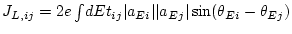 $J_{L,ij} = 2e \int\!dE t_{i j} \vert a_{Ei}\vert\vert a_{Ej}\vert \sin(\theta_{Ei}-\theta_{Ej})$