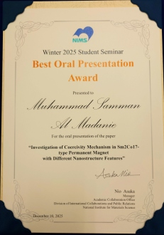 NIMS 2025 Student Seminarにて「Best Oral Presentation Award」を受賞02