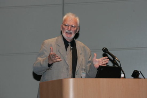 "Dr. Heinrich Rohrer, 1986 Nobel Prize winner for Physics, gives a keynote lecture titled "Nano is Different."" Image