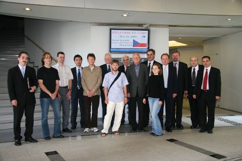"The delegation poses with five students from Charles University of Prague, who are staying at NIMS for a year to conduct research for doctoral dissertations under the International Joint Graduate School Program." Image