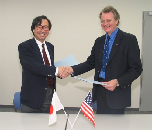 "Prof. James Gimzewski, CNSI (right) with Dr. Aono, Director-General, NML." Image