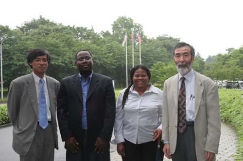 "From left: Mr. Akeno, Dr. Motuku, Ms Maruping and Dr.Kanda (Director of PR Office)" Image