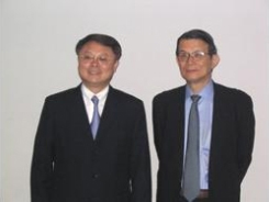 "From left. Dr. Jiang Mianheng,Prof. T.Kishi (NIMS)" Image