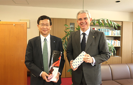 "(left) NIMS president Dr. Hono. (right) His Excellency Mr. Gianluigi Benedetti of Italian Ambassador." Image