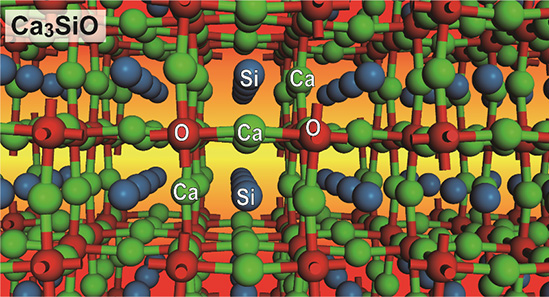 "Figure. Crystal structure of the inverse perovskite Ca3SiO semiconductor" Image