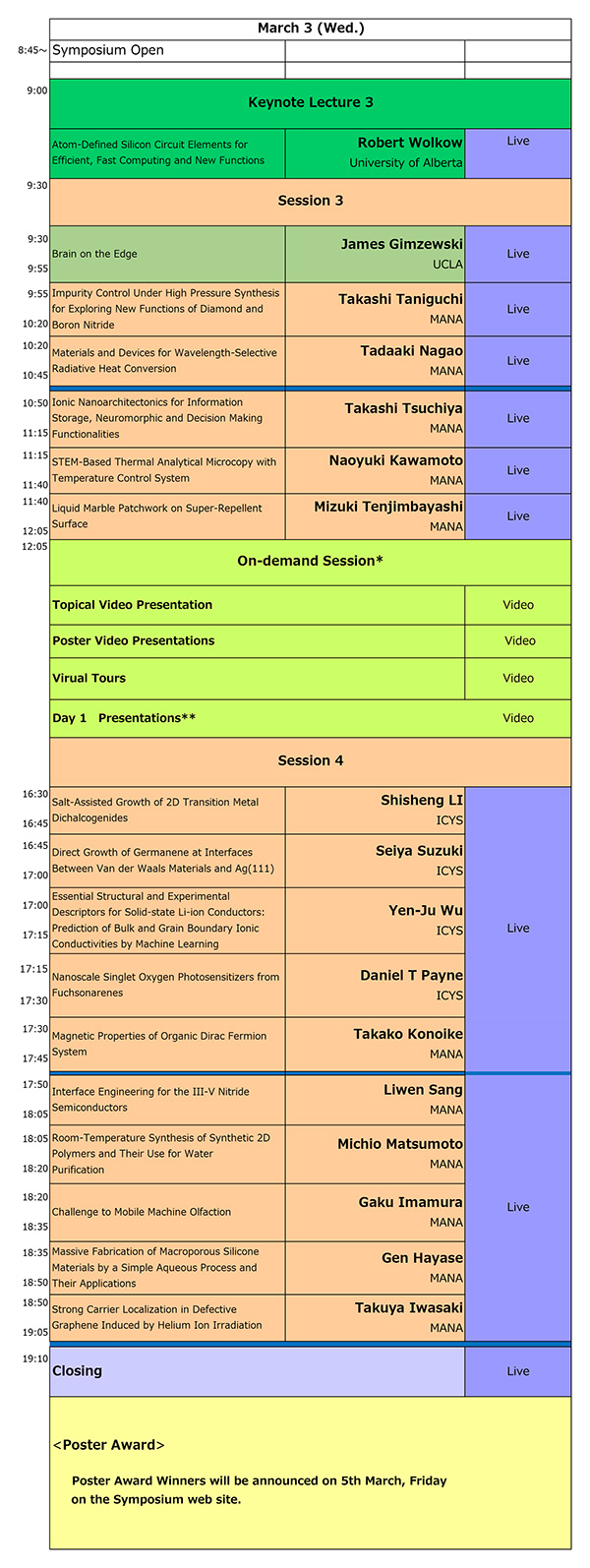 
						March 3rd time schedule