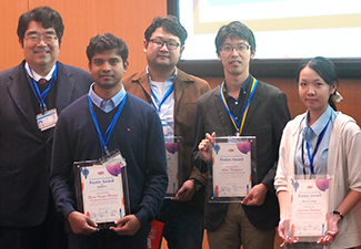 From left: Takao Mori (Chair of MANA International Symposium 2023), Barun Kumar Barman, Wataru Namiki, Akito Tateyama, Linawati Sutrisno