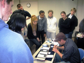 Participants concentrated on engraving