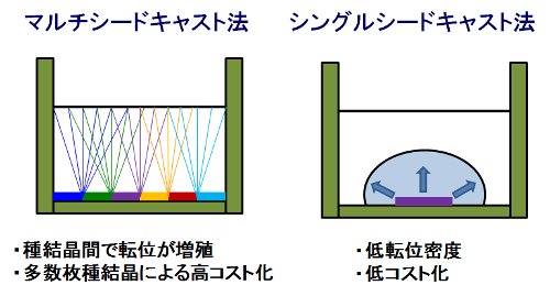 「プレスリリースの図1 : 　開発したシングルシードキャスト法の特徴」の画像