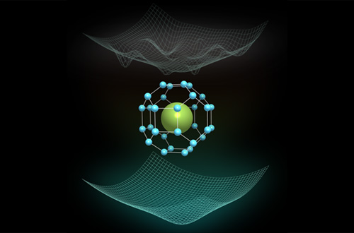 「プレスリリース中の図 : 立方晶LaH10の結晶構造とポテンシャルエネルギー曲面の概念図」の画像