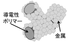 金属シェルに覆われた導電性ポリマーの微細構造