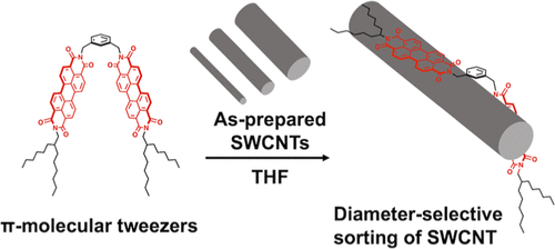 Ahmed publishes his paper on sorting carbon nanotube with molecular tweezers in ACS Appl. Nano Mater. featured image