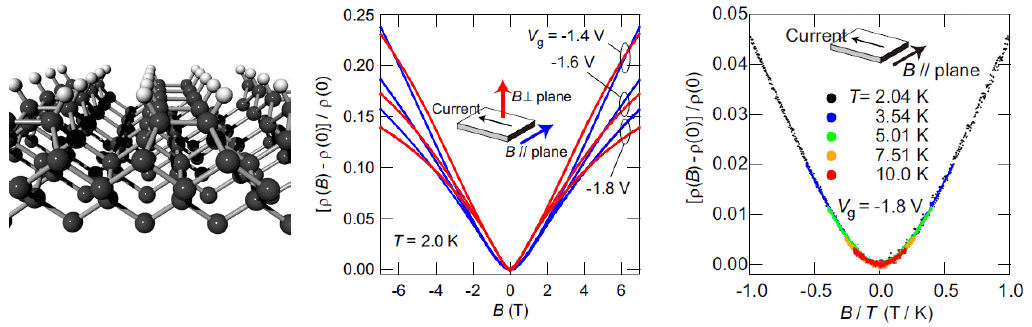 Anomalous magnetoresistance at the (100) surface of diamond