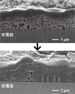 Siナノ粒子電極体の断面の写真