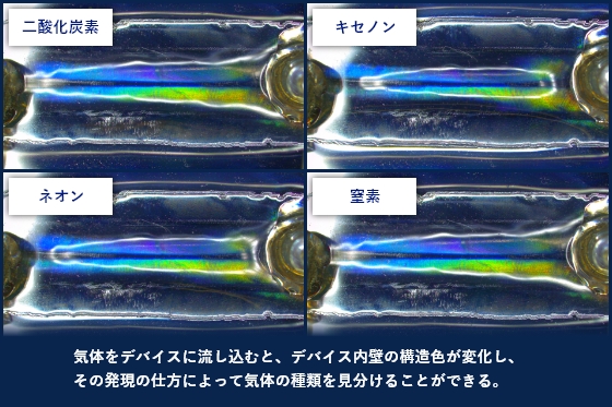 気体識別デバイスで可視化した気体の写真