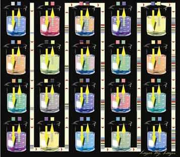 A brightly colored depiction of the layer-by-layer method illustrating its flexibility in application for the synthesis of films with many individual components.